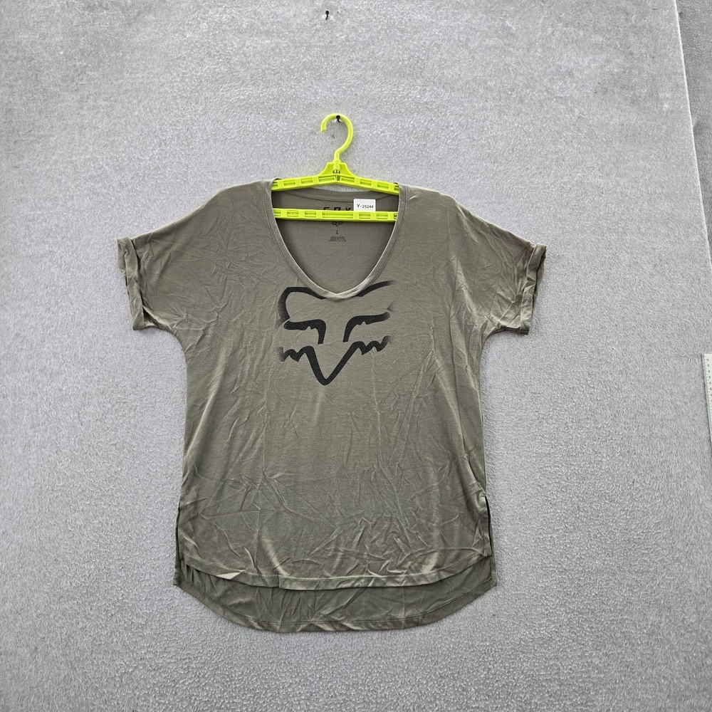 Fox Women Shirt L Green‎ Head Logo Short Sleeve